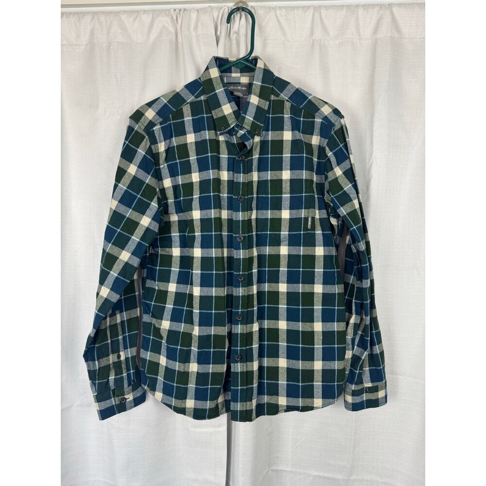 Eddie Bauer Flannel Shirt Plaid Green Blue‎ Button Down Cotton M Gorpcore
